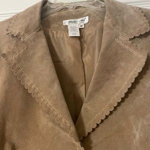 NICE COLDWATER CREEK BEIGE LEATHER LASER SCALLOPED BOHO JACKET SZ Large